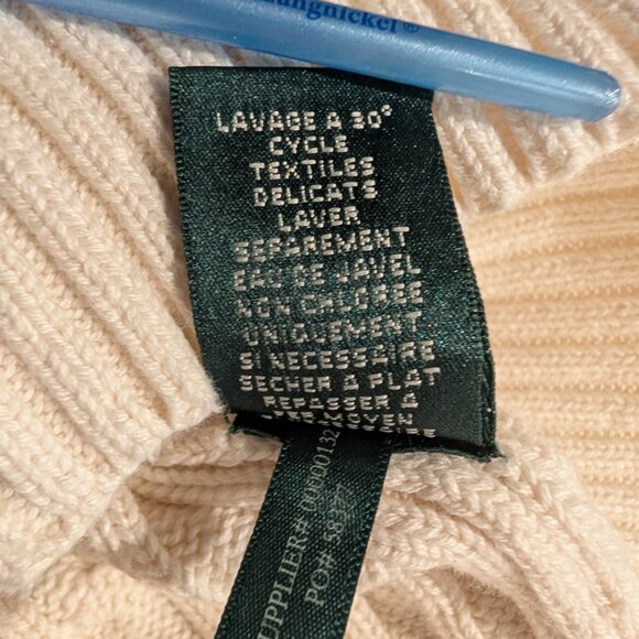 Lauren Ralph Lauren Womens Large Sweater Ivory Cable Knit Full Zip Cotton - Picture 8 of 11